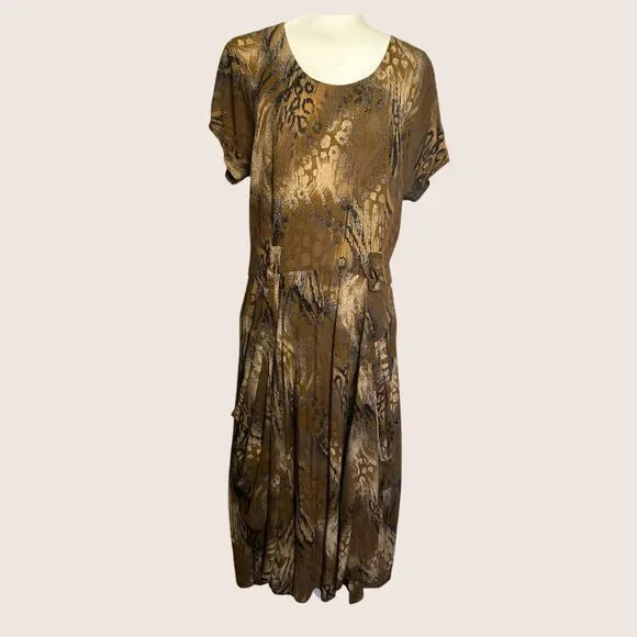 🐆 VTG 80s RABBIT RABBIT RABBIT DESIGNS ANIMAL CHEETAH PRINT DRAPE FRONT DRESS - Picture 4 of 12